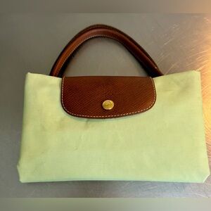 Longchamps Paris Vintage lime green luggage leather foldable tote bag